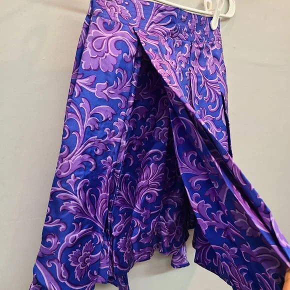 Versace Vintage Silk Skirt Pleated Mini Blue Purple Asymmetrical Hem Mini Italy - Picture 2 of 14
